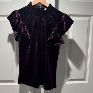 Joie Deep Purple Velvet Ruffle Blouse